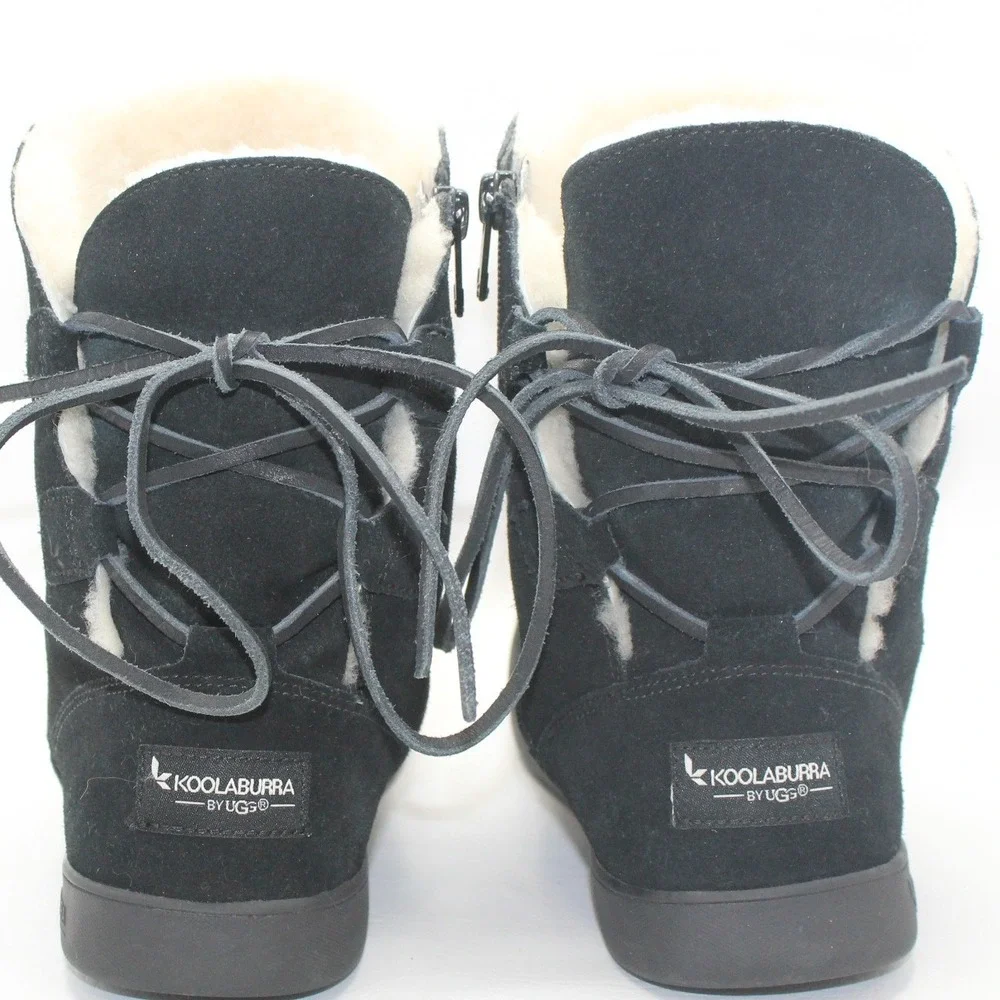 Koolaburra by UGG Black Suede Fur Lined Lace Back Boots 1019361 Womens 7‎